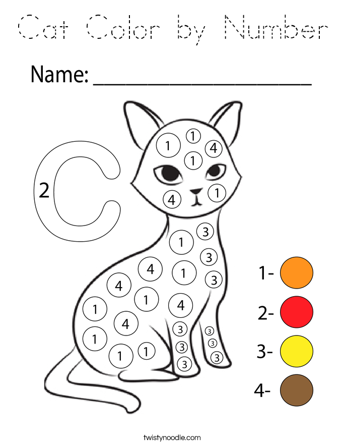 Cat Color by Number Coloring Page