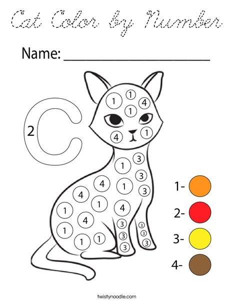 Cat Color by Number Coloring Page