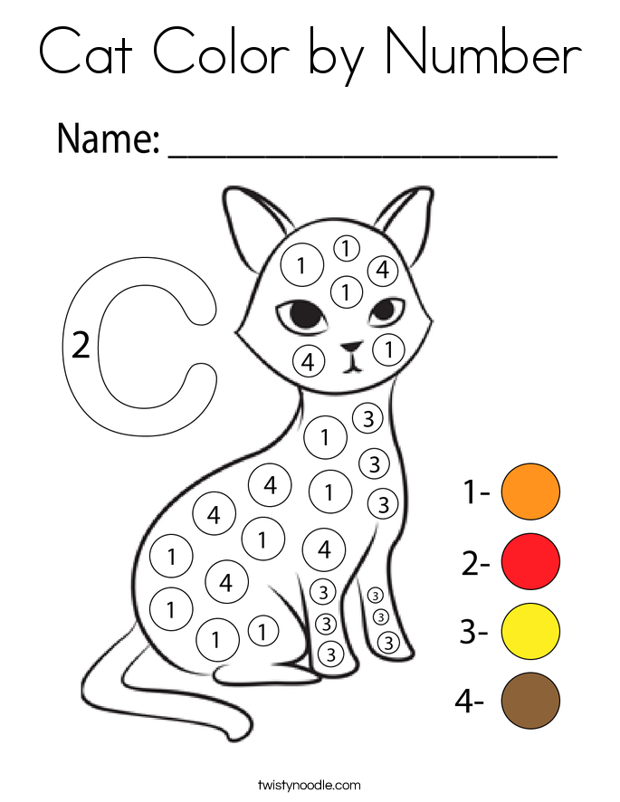 Cat Color by Number Coloring Page