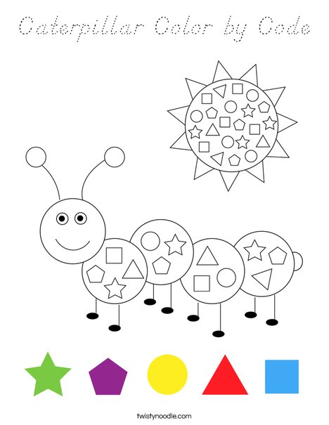 Caterpillar Color by Code Coloring Page