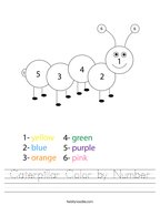 Caterpillar Color by Number Handwriting Sheet