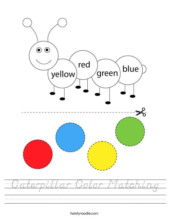 Caterpillar Color Matching Worksheet - D'Nealian - Twisty Noodle