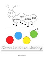 colors worksheet Caterpillar Color Matching Handwriting Sheet