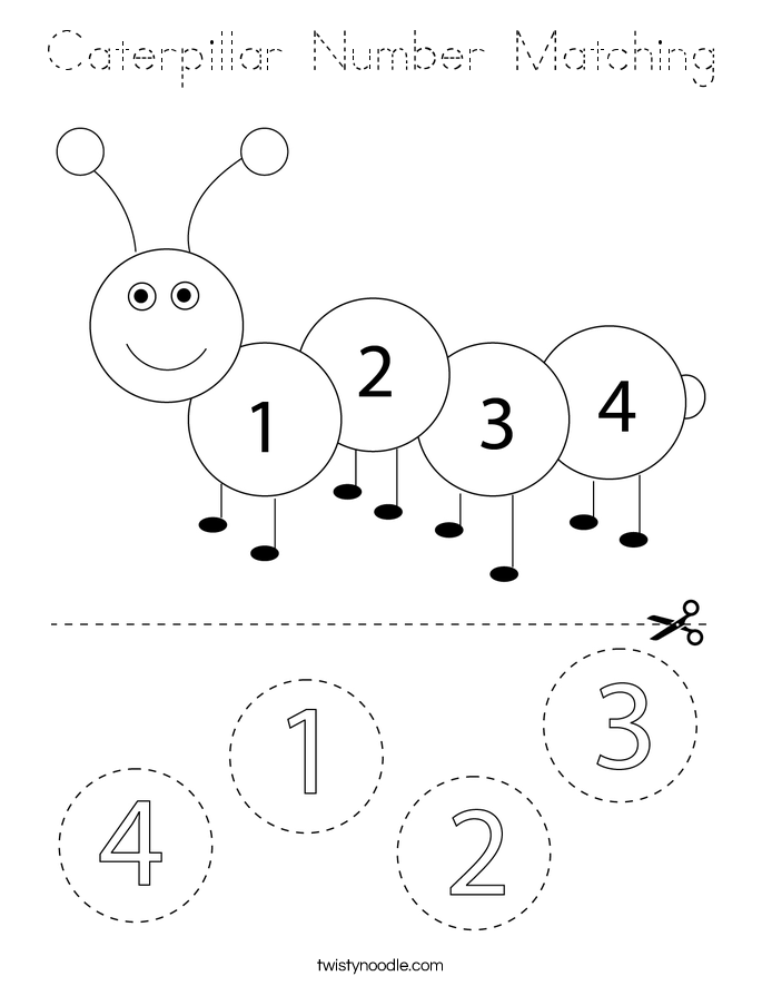 Caterpillar Number Matching Coloring Page Tracing Twisty Noodle