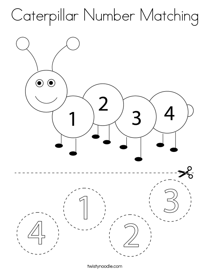 Caterpillar Number Matching Coloring Page