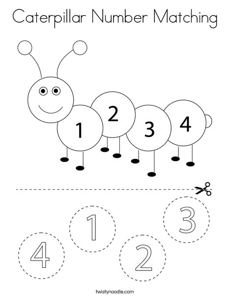 Caterpillar Number Matching Coloring Page