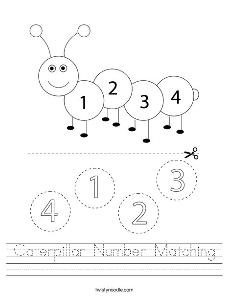 caterpillar number matching worksheet twisty noodle