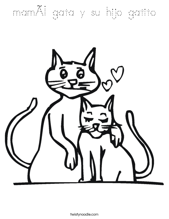 mamá gata y su hijo gatito Coloring Page