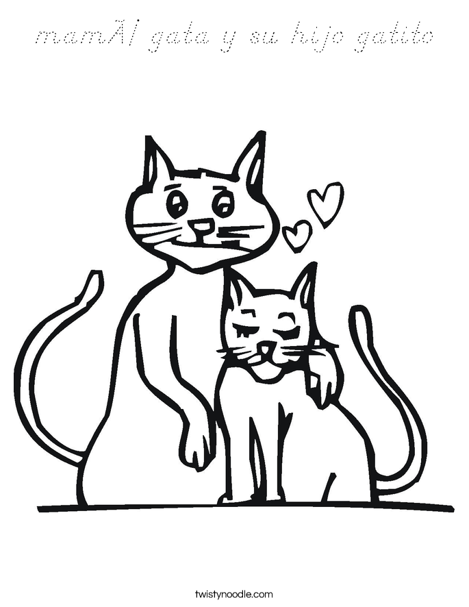 mamá gata y su hijo gatito Coloring Page