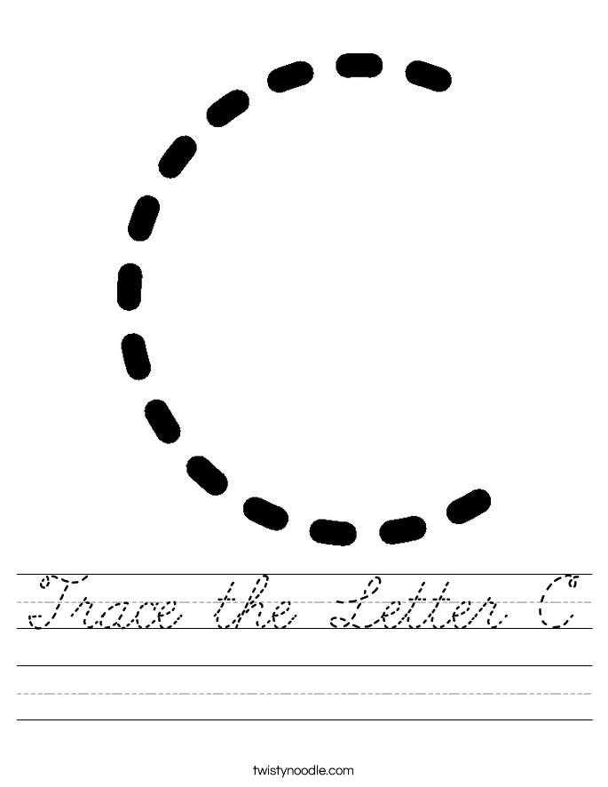 trace the letter c worksheet cursive twisty noodle