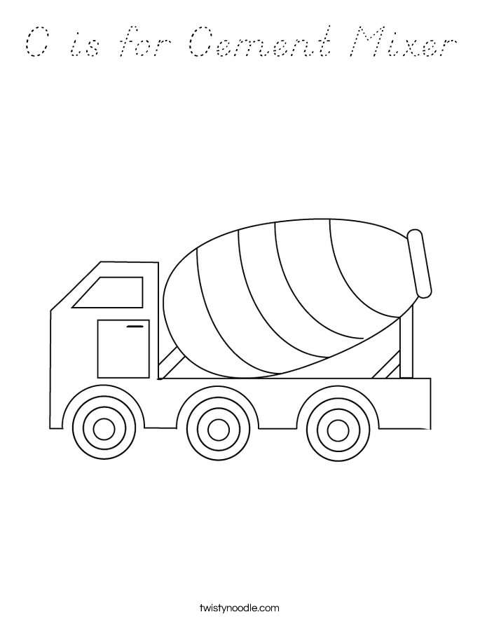 C is for Cement Mixer Coloring Page