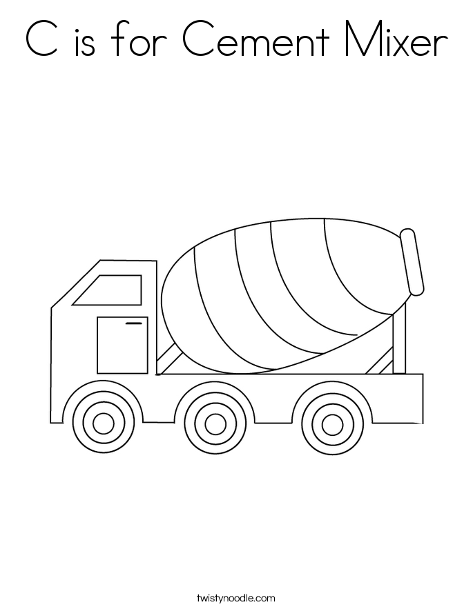 C is for Cement Mixer Coloring Page