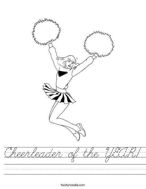 Cheerleader Jumping with Pom Poms Worksheet