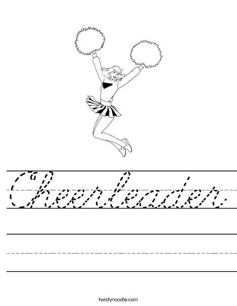 Cheerleader Jumping with Pom Poms Worksheet