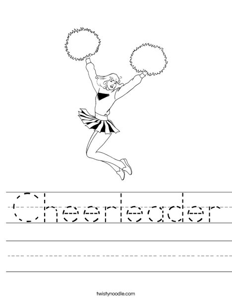 Cheerleader Jumping with Pom Poms Worksheet