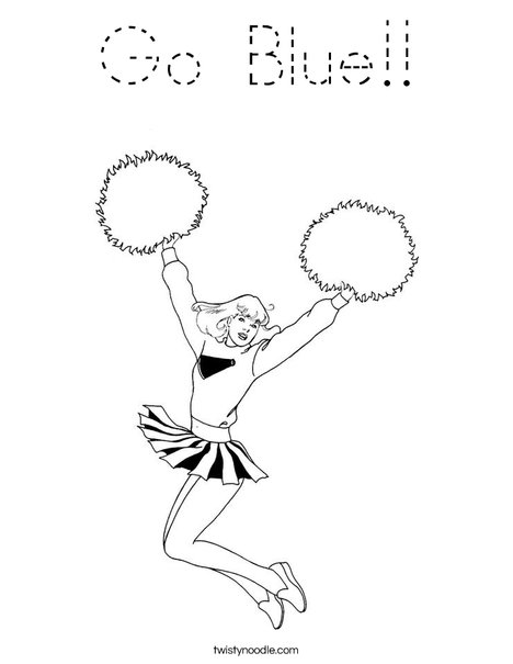 Cheerleader Jumping with Pom Poms Coloring Page