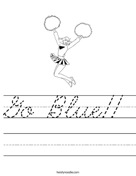 Cheerleader Jumping with Pom Poms Worksheet