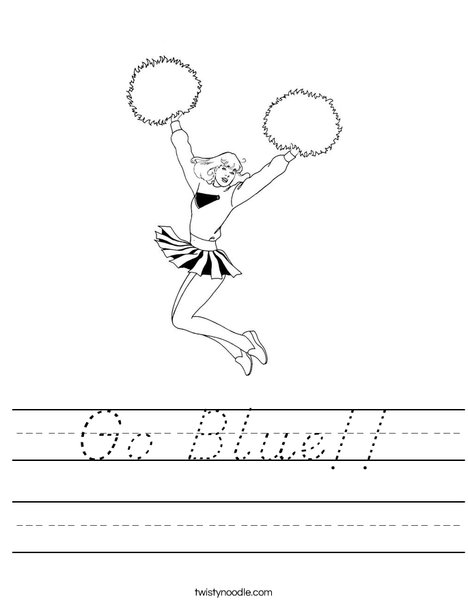 Cheerleader Jumping with Pom Poms Worksheet