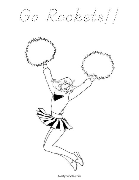 Cheerleader Jumping with Pom Poms Coloring Page