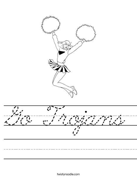 Cheerleader Jumping with Pom Poms Worksheet