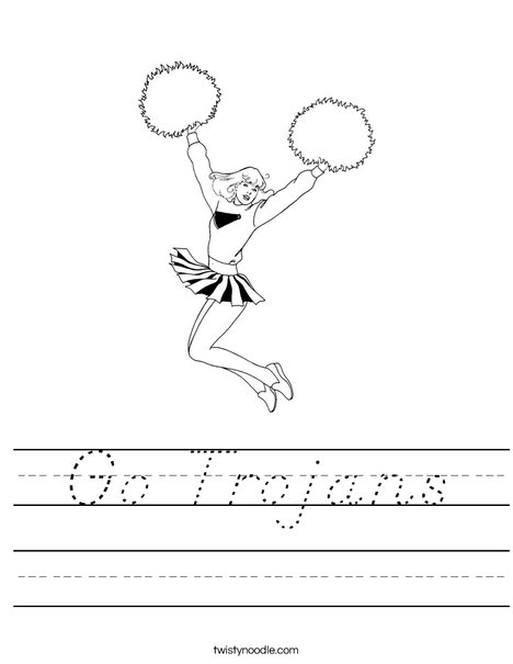 Cheerleader Jumping with Pom Poms Worksheet