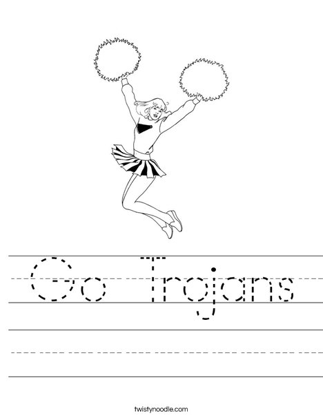 Cheerleader Jumping with Pom Poms Worksheet