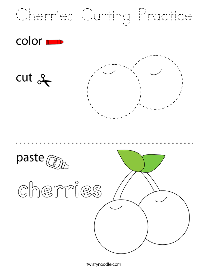 Cherries Cutting Practice Coloring Page