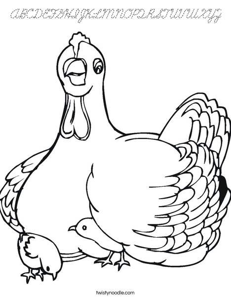 Chicken with Chicks Coloring Page