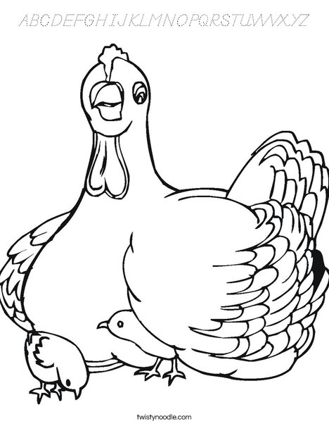 Chicken with Chicks Coloring Page