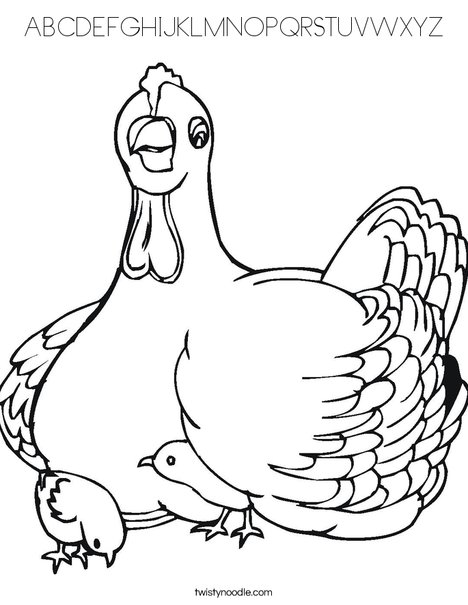 Chicken with Chicks Coloring Page