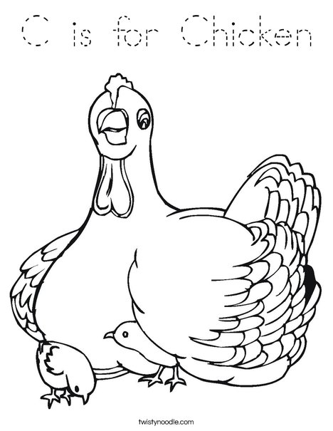 Chicken with Chicks Coloring Page
