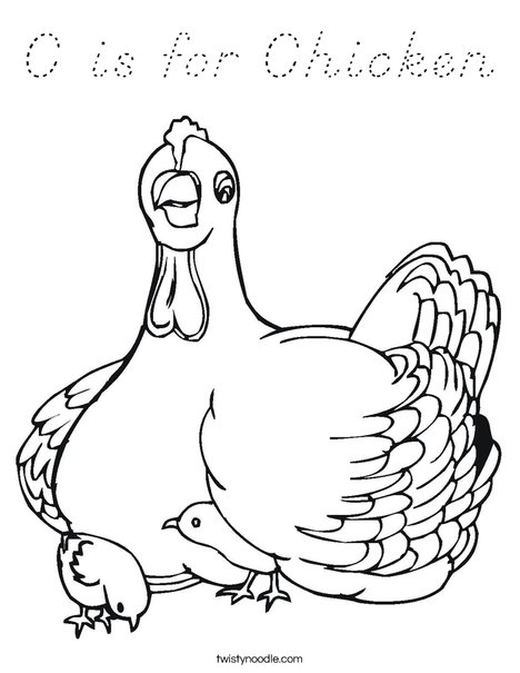 Chicken with Chicks Coloring Page