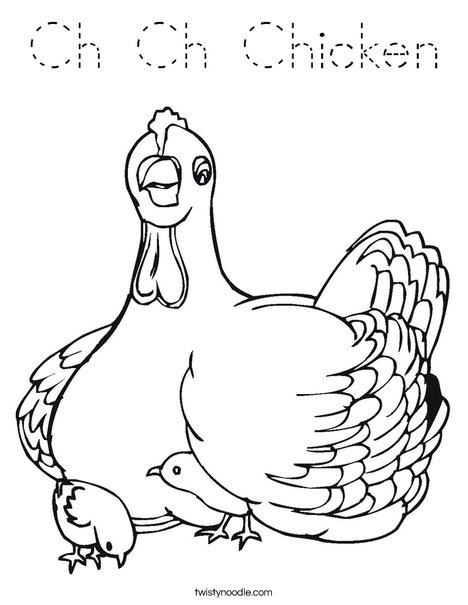 Chicken with Chicks Coloring Page