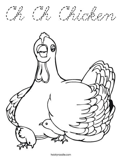 Chicken with Chicks Coloring Page