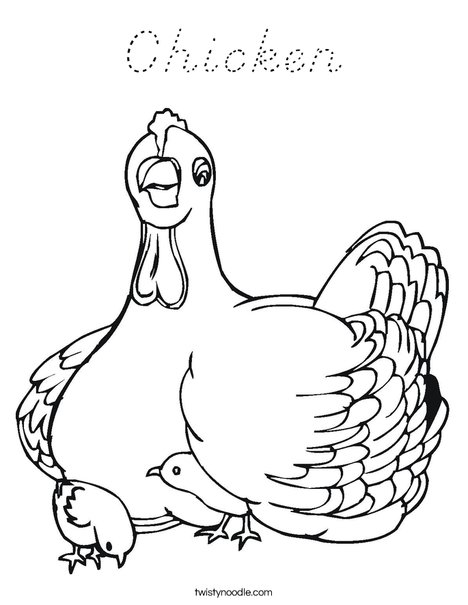 Chicken with Chicks Coloring Page