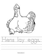Hens lay eggs Handwriting Sheet