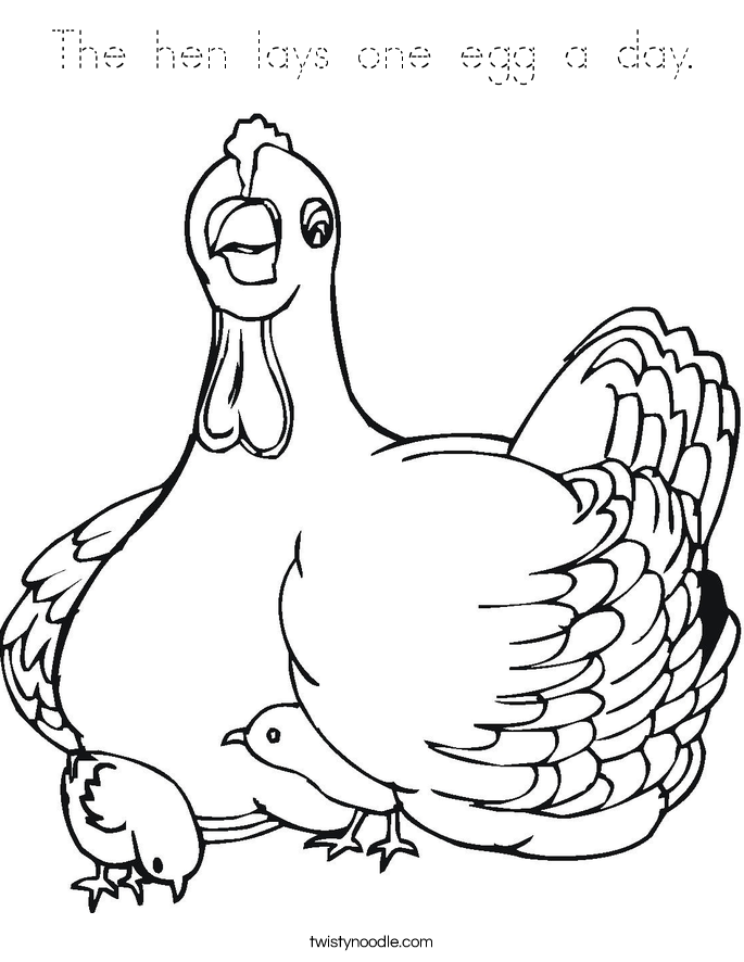 The hen lays one egg a day. Coloring Page