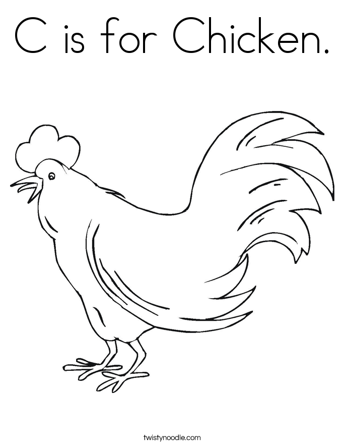 C is for Chicken. Coloring Page