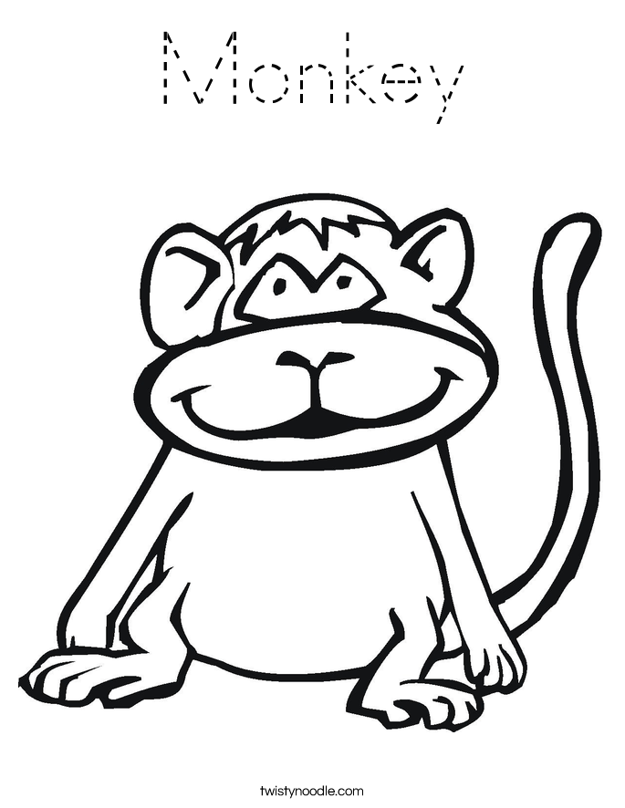 Monkey Coloring Page - Tracing - Twisty Noodle