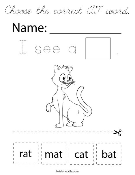 Choose the correct AT word. Coloring Page