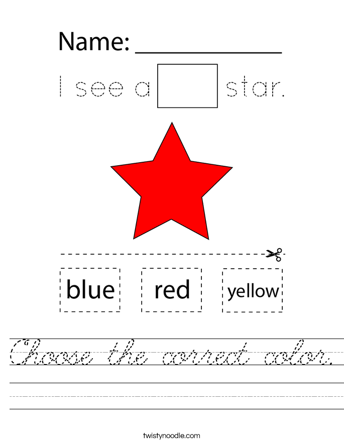 Choose the correct color. Worksheet