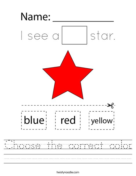 Choose the correct color. Worksheet