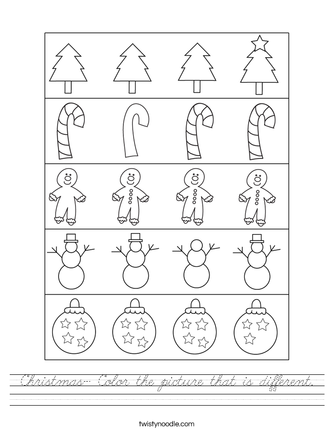 Christmas- Color the picture that is different. Worksheet