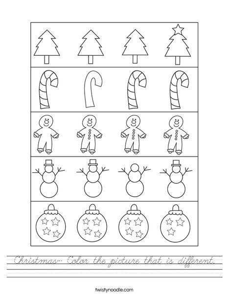 Christmas- Color the picture that is different. Worksheet