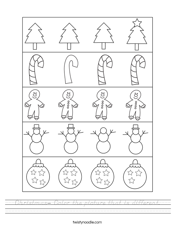 Christmas- Color the picture that is different. Worksheet