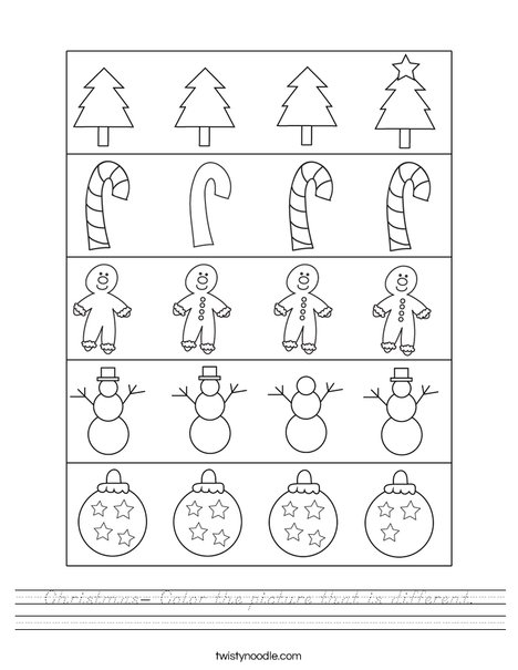 Christmas- Color the picture that is different Worksheet - D'Nealian ...