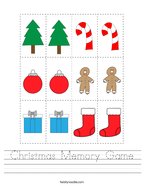 Christmas Memory Game Handwriting Sheet