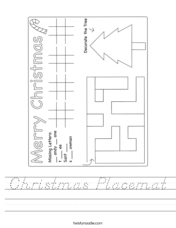 Christmas Placemat Worksheet