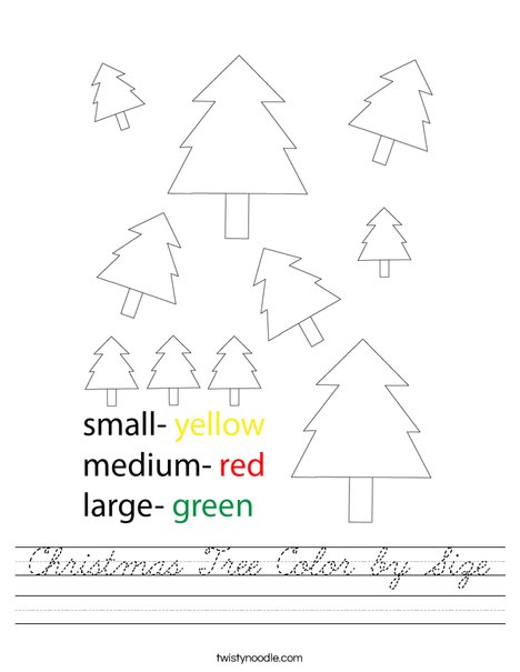 Christmas Tree Color by Size Worksheet