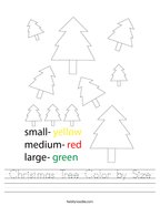 Christmas Tree Color by Size Handwriting Sheet